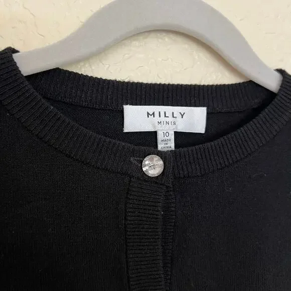 Milly Minis Black Ruffle Trim Cardigan, Girls 10, Sparkle Button Sweater - Picture 3 of 7